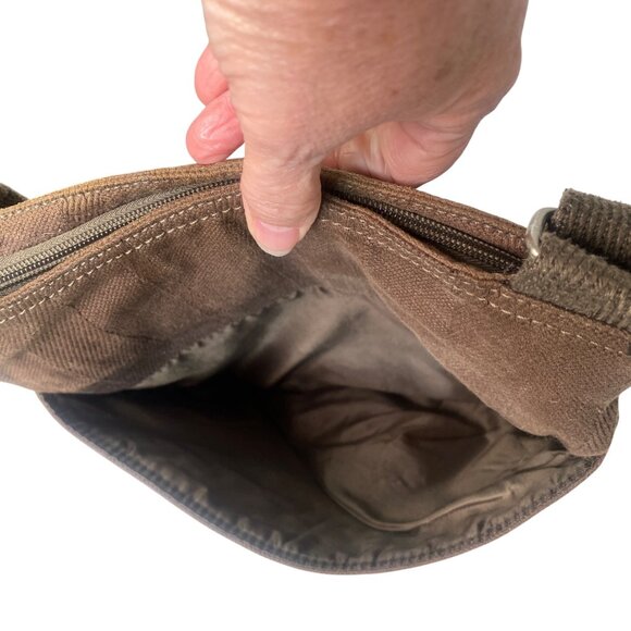 Thirty-One Brown Twill Canvas Simply Blessed Pink Embroidered Crossbody Bag - Picture 5 of 11